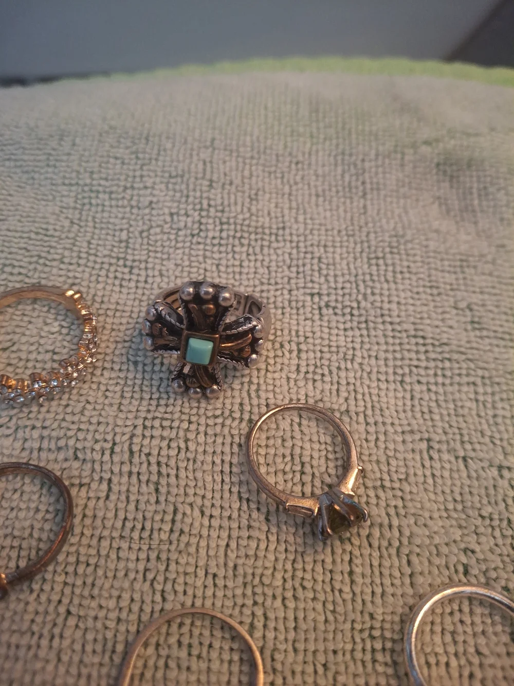 Mixed Silver Tone Women’s Ring Set with Turquoise Accent